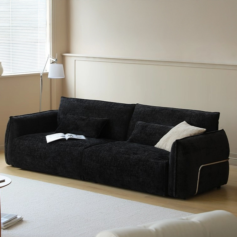 Dingli Cheng Fabric Sofa Bauhaus Straight Black Retro Vintage Minimalist Three-Seater Small Apartment Chenille Sofa