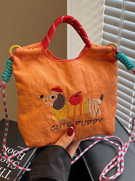 日系刺繍かわいいソーセージ犬バケツバッグ女性2025夏の新型携帯バッグ通勤シングルショルダーバッグ|undefined