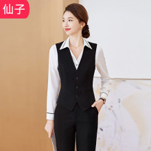 职业装女马甲套装售楼部物业接待服装酒红色酒店前台收银员工作服