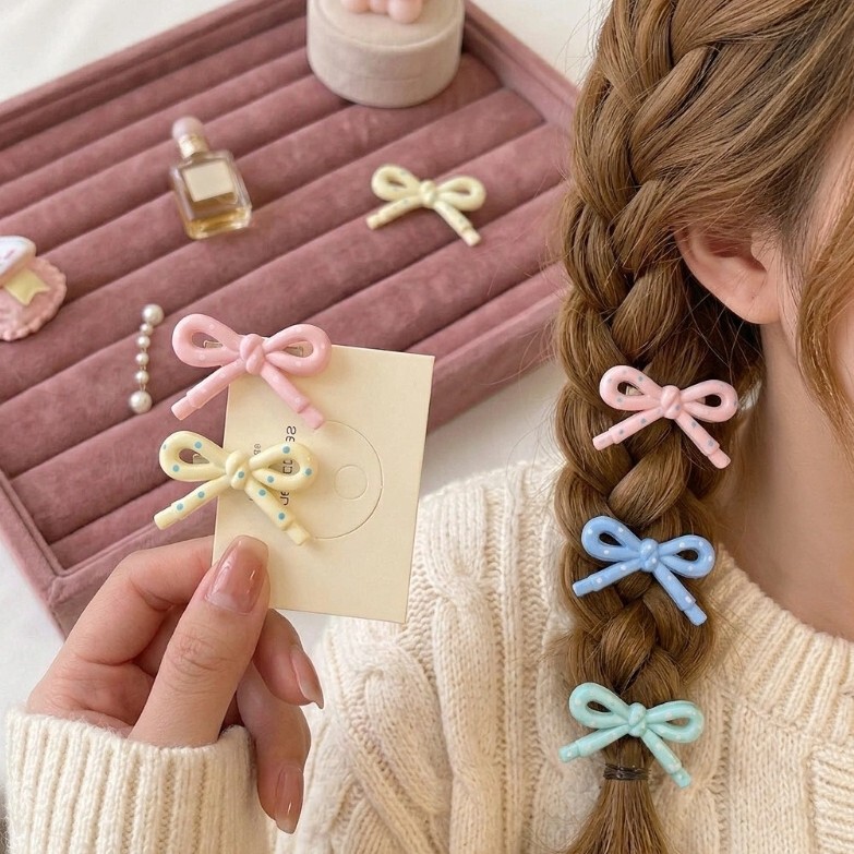 Korean-Style Hair Clip with Simple Polka Dots, Pink Bow, Duckbill Clip, Versatile for Bangs, Niche Children's Hair Accessory Korean-Style Hair Clip with Simple Polka Dots, Pink Bow, Duckbill Clip, Versatile for Bangs, Niche Children's Hair Accessory