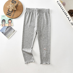 Girls' Summer Leggings 2023 New Arrival Elastic Letters Embroidered Butterfly Knot Seven-Eight Length Pants