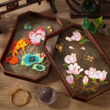 景泰蓝茶盘免掐丝珐琅手工材料包新中式工艺品珐琅画摆件沙龙活动