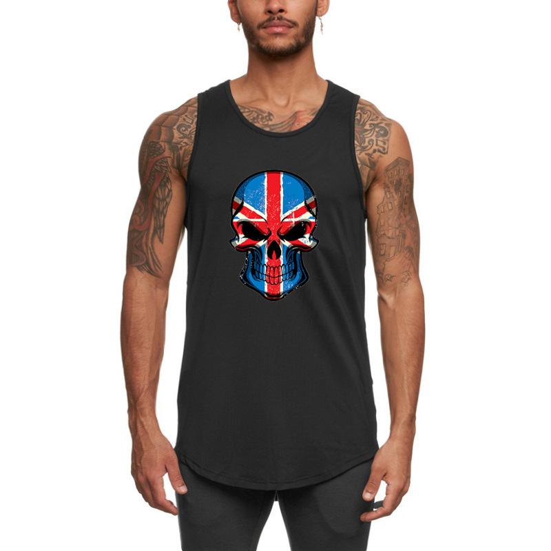 Skull print men's trendy ins breathable vest particle fitness sleeveless T-shirt Bodybuilding Muscle rolling iron clothes
