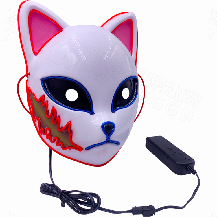 Led luminoso fantasma extinguir la hoja máscara luminosa anime cos props cara de gato zorro Halloween máscara de luz fría flash