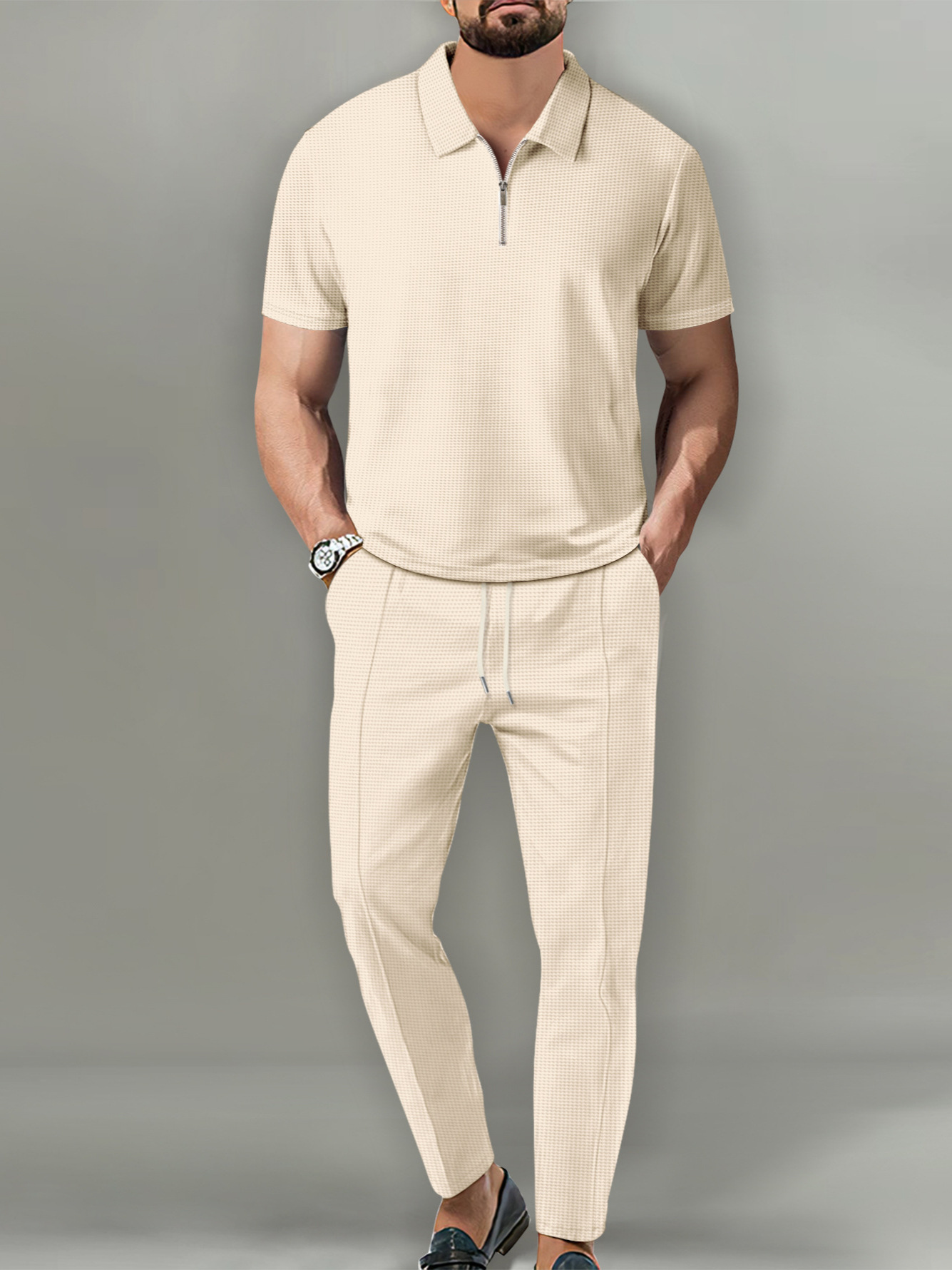 Men's Solid Color Suit With Faux Fur Collar And Long Pants_voghion.com