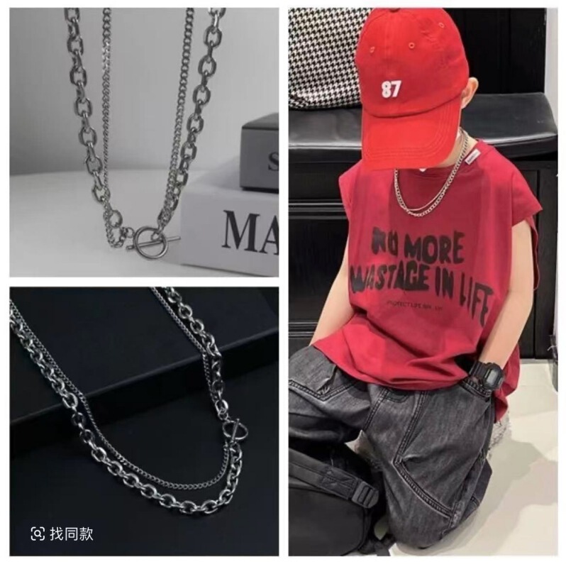 New Necklace Kidsren's Trendy Cool Boy Hip-Hop Stylish Street Dance Accessories Chain Girl Catwalk Performance Decorative Necklace