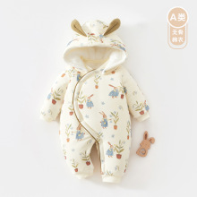 婴儿棉服夹棉连体衣男女宝宝婴儿外出服带帽加厚拜年服宝宝连体衣