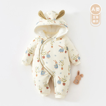 婴儿棉服夹棉连体衣男女宝宝婴儿外出服带帽加厚拜年服宝宝连体衣