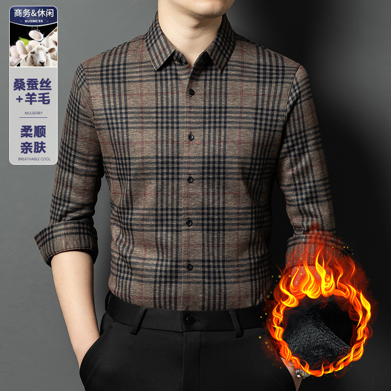 겨울 남성 플러스 벨벳 셔츠 중년 남성 두꺼운 티셔츠 아빠 따뜻한 셔츠 카디건 상의 남성 티셔츠