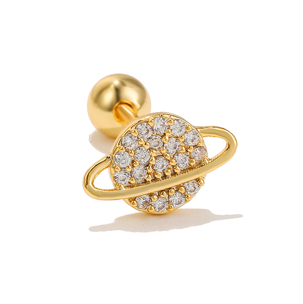 planet stud ball geometric space element copper earrings