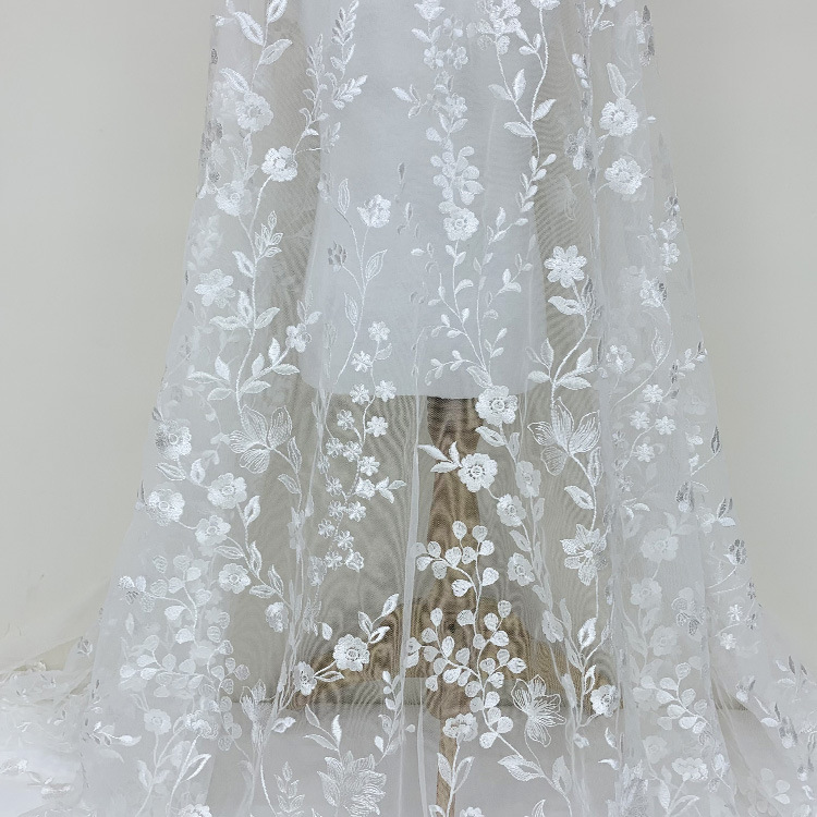 Tela de encaje blanco bordado, para vestido de novia o noche, DIY