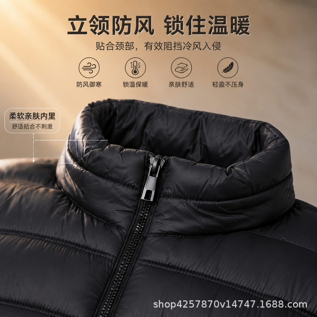 Chaqueta Acolchada Corta con Cuello Alto de Poliéster Térmico Con Cierre de Cremallera para Otoño e Invierno