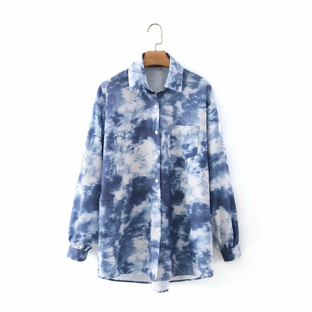 spring splash ink printing long-sleeved loose blouse  NSAM27299