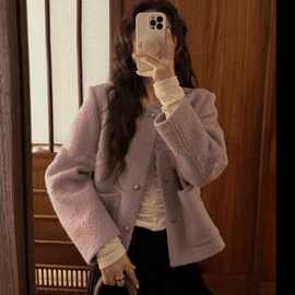 2025秋冬季新款紫色小香风双面羊绒大衣女短款小个子赫本毛呢外套