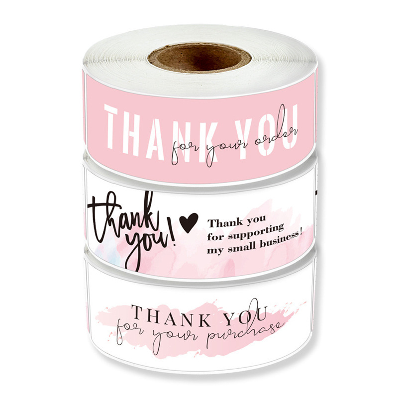 Spot Pink Roll Flower Strip Thank You Sticker Gift Packaging Decoration Gift Box Seal Sticker Self-Adhesive Label Spot Pink Roll Flower Strip Thank You Sticker Gift Packaging Decoration Gift Box Seal Sticker Self-Adhesive Label