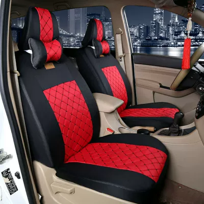 Universal seat cover, 730 Four Seasons Cloth Seat Cover - silk-black-and-red-printed-with-wuling-logo-hongguang-7-seater-6-head-center-section-with-armrests