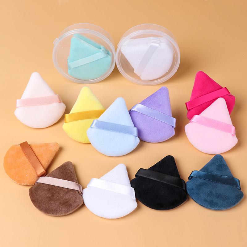 Cojín de aire triángulo polvo puff polvo de miel puff flocado polvo suelto maquillaje esponja polvo seco pastel dedo polvo puff al por mayor image 12