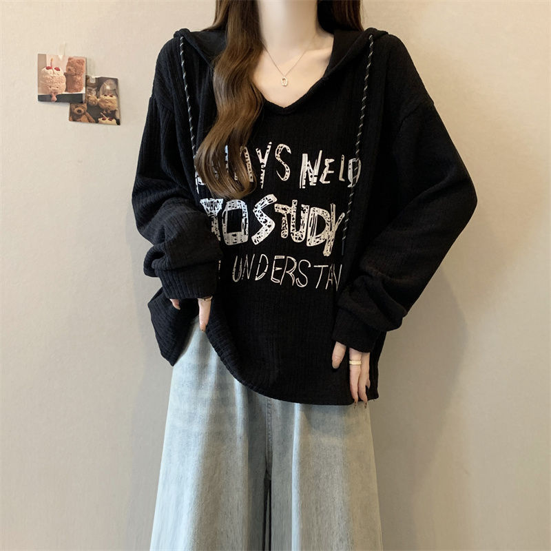 大きいサイズの太ったmmは帽子の長袖のtシャツの婦人服の春秋冬の新型の独特な独特なデザイン感が見えます。|undefined