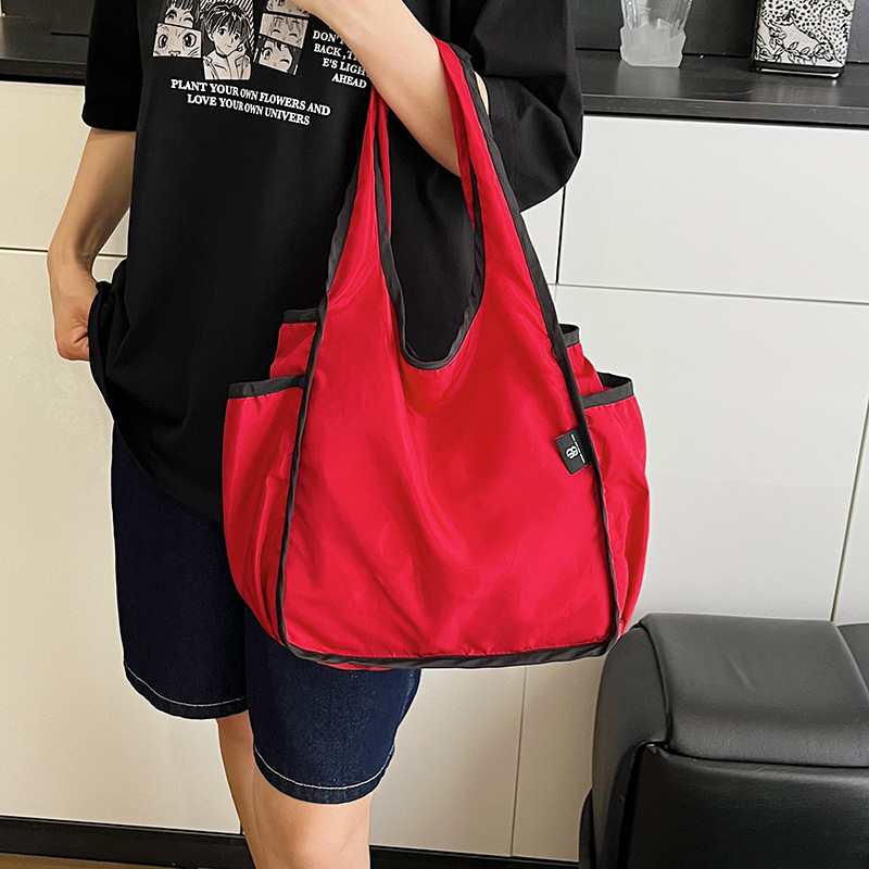 新款大容量手提包多口袋折叠购物袋女户外旅行单肩包商超环保袋子|undefined