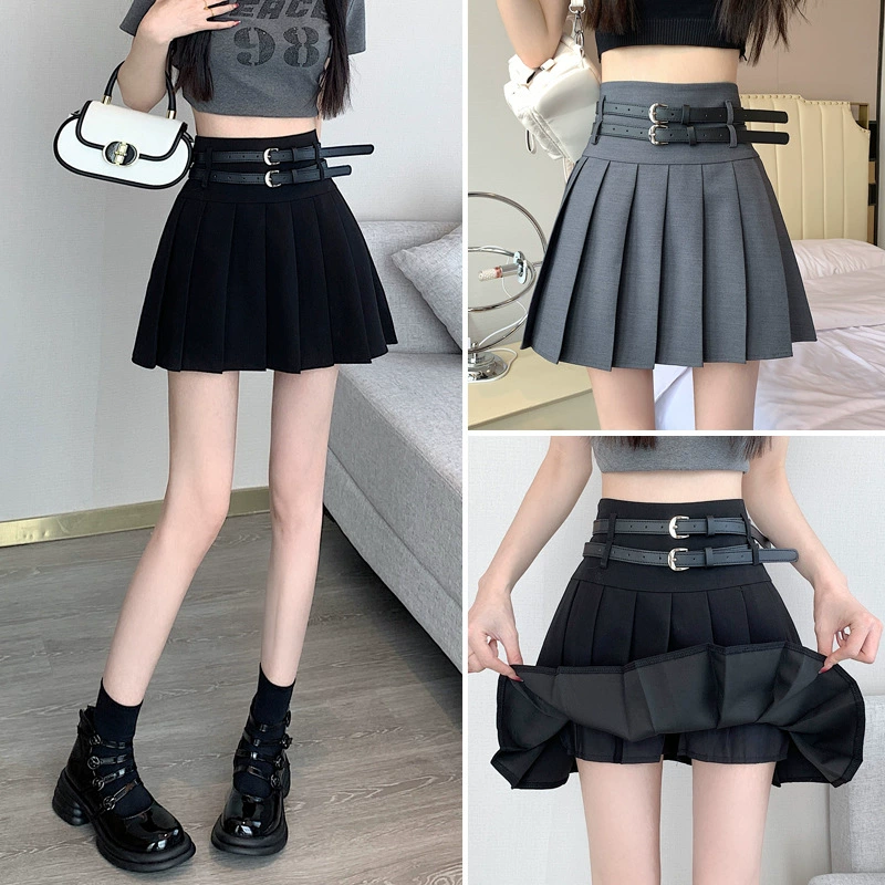 Уменьшающая возраст плиссированная юбка с двойным поясом, Женский весенне-летний приталенный костюм, короткая юбка А-силуэта, нескользящая юбка, 2023