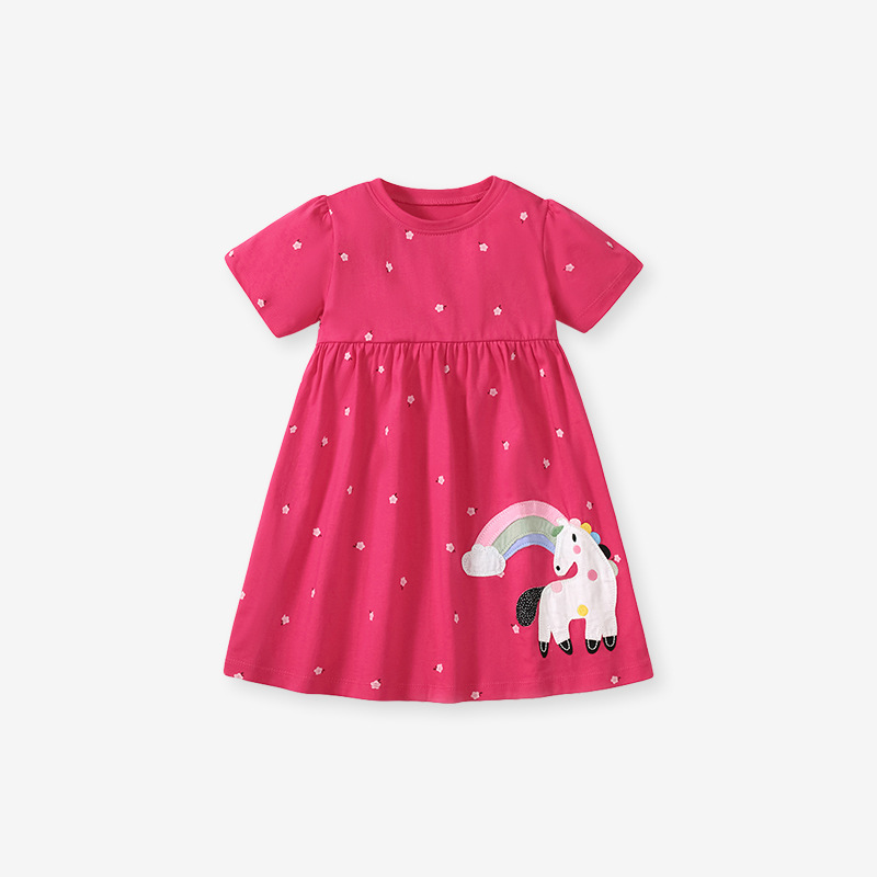 Pequeño Maven verano niñas Vestido de manga corta estilo europeo y americano vestido de princesa de dibujos animados vestido casual de los niños image 7