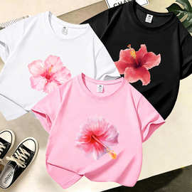 夏季女童纯棉 T 恤潮流花卉印花中大童可爱短袖童装 60913-48
