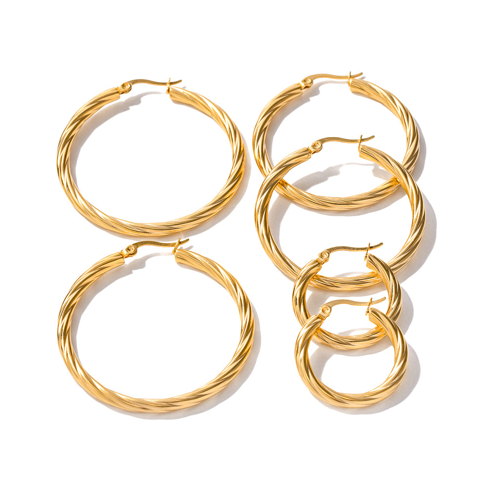Design calme et joli, motif de câble en or 18k, cercle d'oreille, petit tempérament, boucle d'oreille, diamant lourd, acier au titane, bijoux sans décoloration
