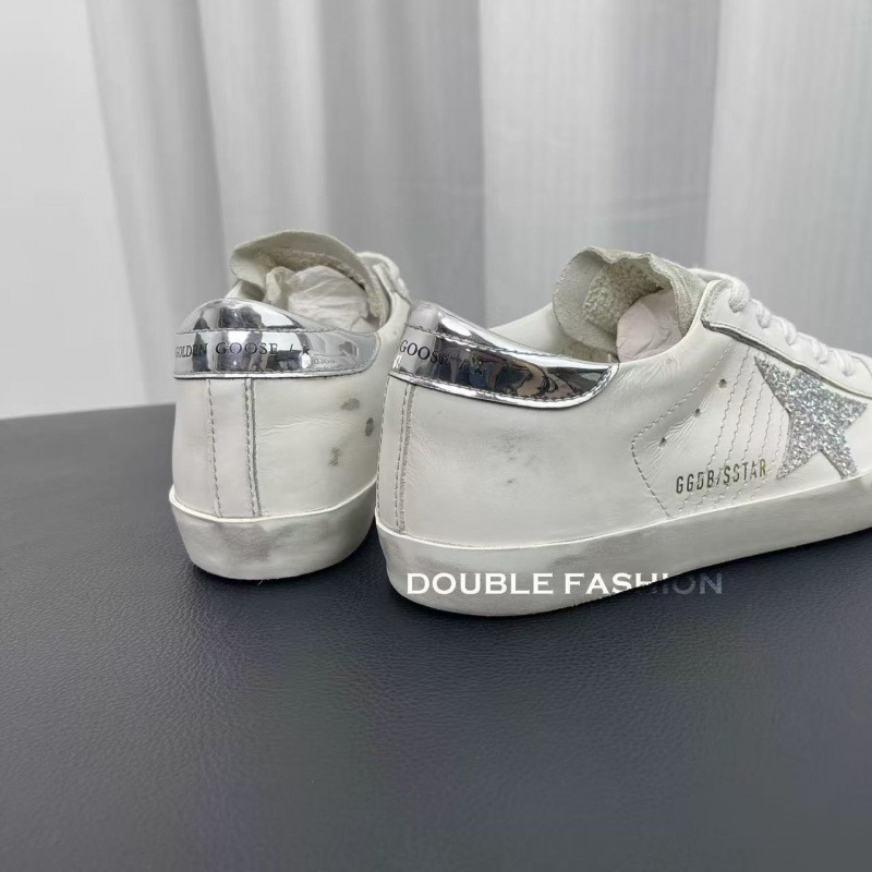 Golden Goose Super-Star Low White Silver Glitter Star
