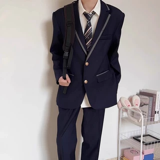 dk男生制服西装外套原创英伦风春秋青少年学院风工作服深蓝西服女