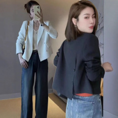 女性用スモールブレザー2025アウターウェア新しい韓国スタイルのハイエンドショートカジュアルブラックスーツトップ