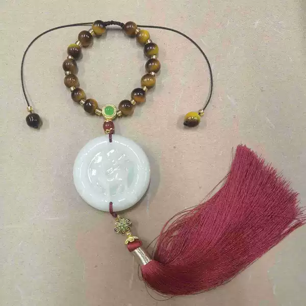 Ka Chuan Beads One Deer Ping An Single Fringe Maroon Red