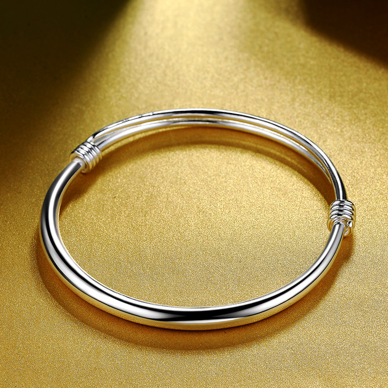 Pulsera de plata esterlina brillante 999 plata pura joven liso anillo sólido Push-Pull pulsera de plata para novia regalo de cumpleaños