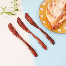 21.5cm外贸锯齿楠木刀 日式木质手工打磨甜品刀牛排刀现货批发