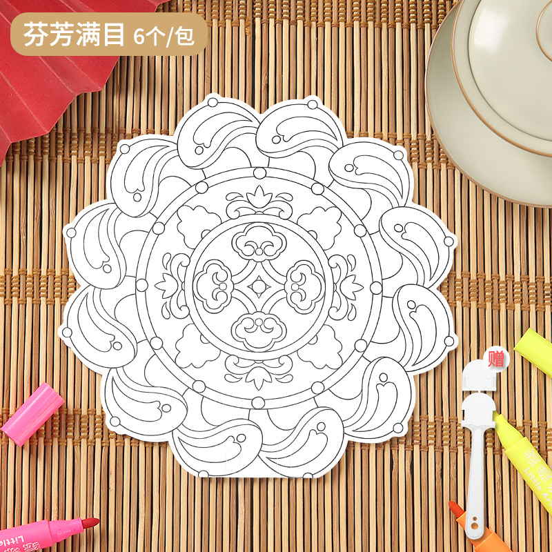 Dunhuang Algae Well Wind Fan de graffiti hecho a mano Jardín de infantes para niños Fan DIY Fan creativo de estilo chino Fan pintado a mano