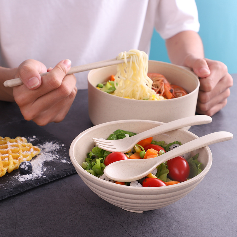 Student Dormitory Instant Noodle Bowl Artifact with Lid Wheat Bowl Tableware Bowl Lunch Box Instant Noodle Bowl Chopsticks Gift Set