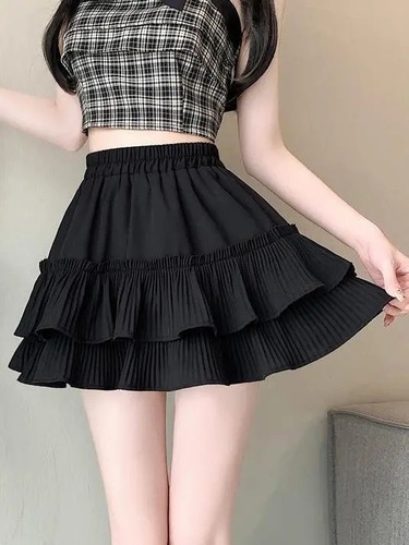 Layered cake pleated half-length skirt for women, summer high-waisted, slimming, prevents exposure, lettered lotus leaf edge, fluffy umbrella skirt