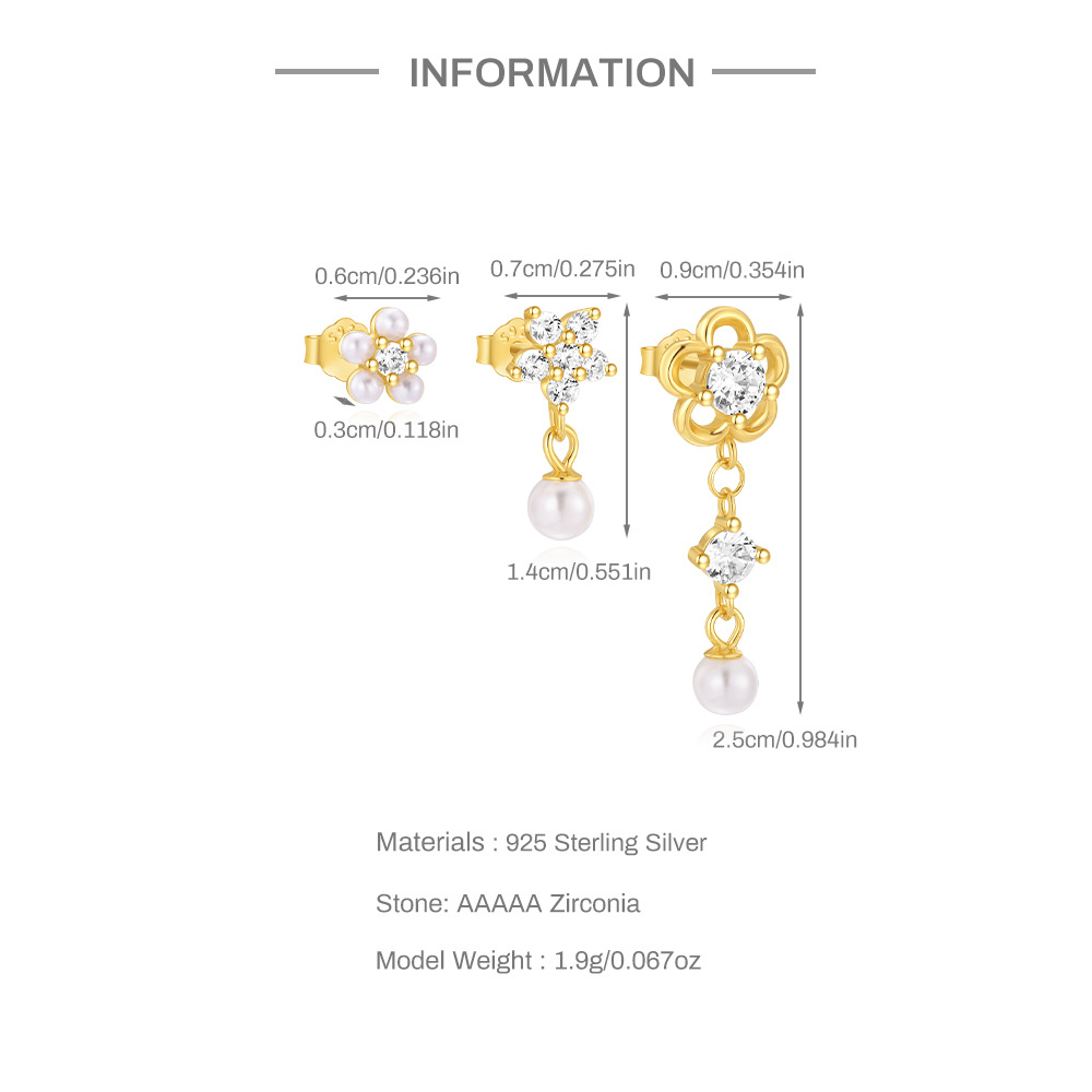 5g Weight 925 Sterling Silver Ear Needle Material Zircon Inlay Material Earrings Classification 1 Set Quantity Holiday, Daily Occasion 925 Sterling Silver Material Geometric Pattern Women's Gender Asymmetrical, Inlay Design Simple Style, Shiny Style 1 Set 925 Sterling Silver Zircon Geometric Earrings 无