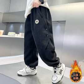 男童秋装裤子春秋冬款2024新款儿童工装裤加绒厚大童男孩休闲长裤