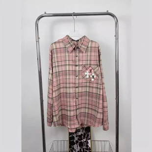 Ch24 Spring and summer new fashion leather cross decorative temperament trendy and personalized versatile loose long-sleeved shirt