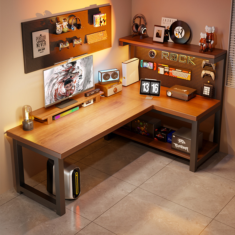 Escritorio de esquina para computadora Escritorio en forma de L Escritorio de tablero de agujero Escritorio de estudio de dormitorio doméstico integrado Mesa de juego de esquina contra la pared