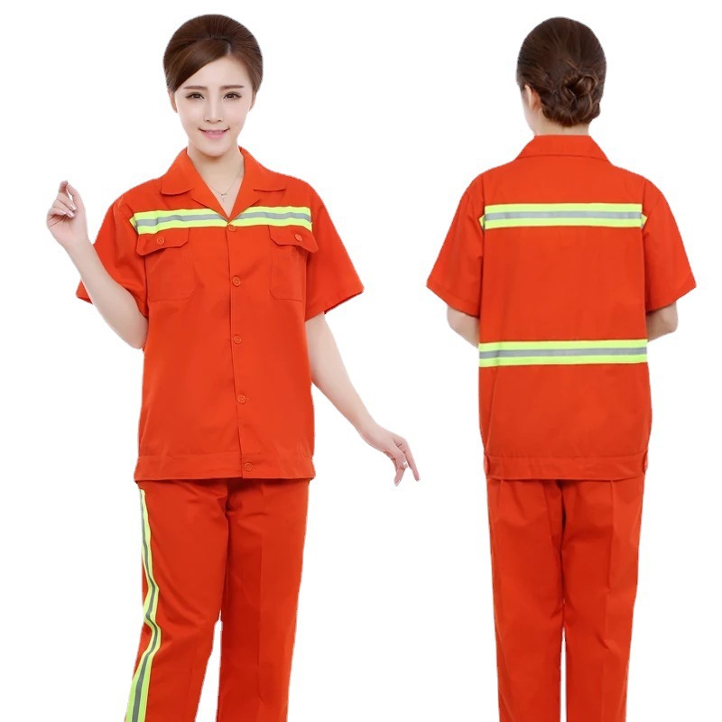 Summer Sanitation Work Clothes Set Short-Sleeved High-Visibility Reflective Labor Protection Clothing for Garden Landscaping and Construction Site Workers Road Cleaning