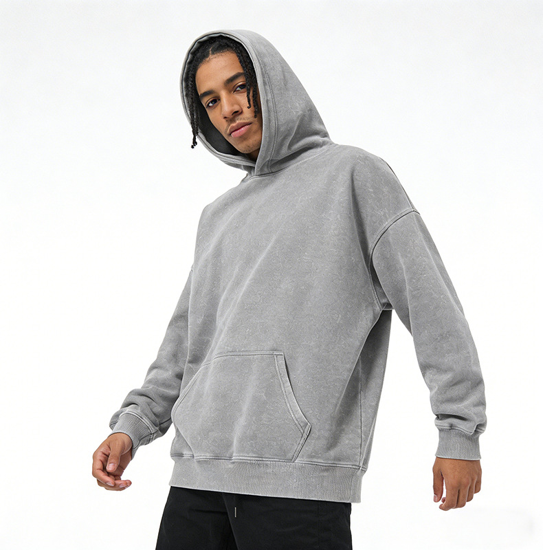 Sweat à capuche vintage washed batik pour homme coupe large_voghion.com