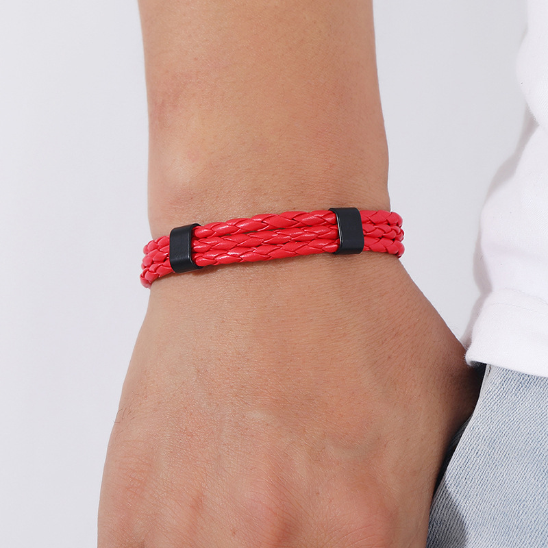 Solid Color Pattern Men'S Gender Fashion Solid Color Pu Leather Braid Men'S Bracelets Men Cord & Leather Bracelets