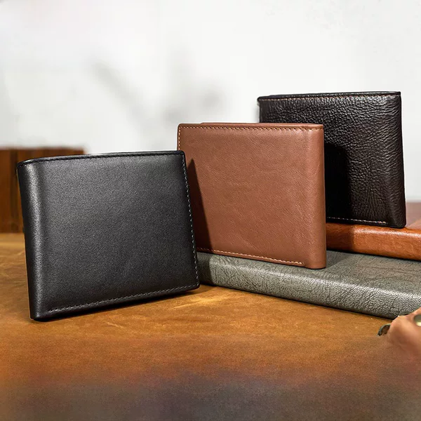 Large capacity casual cowhide men's wallet foreign trade wholesale anti-theft short leather card bag change wallet manufacturers soft