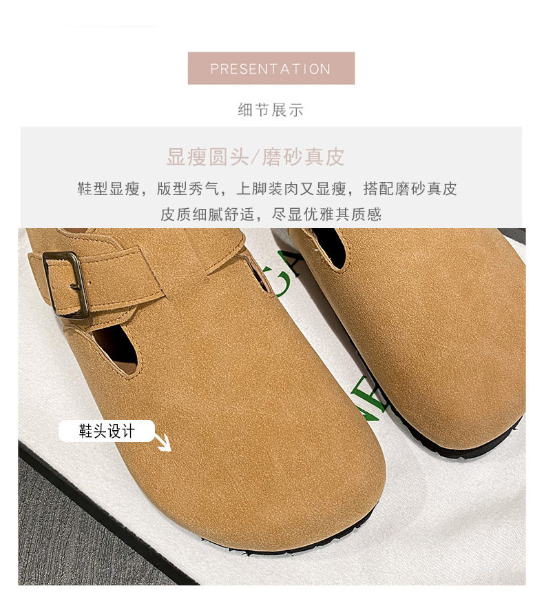 Dép sandal nữ bít mũi da thật quai khóa đế dày kiểu Birkenstock — 261 Màu nâu sẫm (toàn bộ), 261 Xám (toàn bộ), 261 kaki (toàn bộ băng đảng), 265 kaki (nửa kéo) chi tiết 8