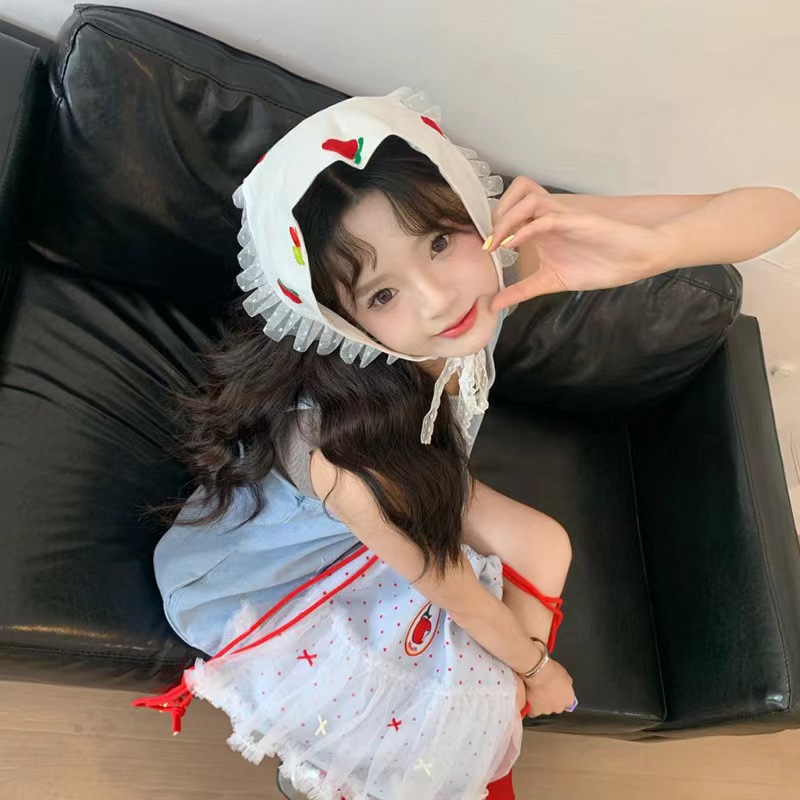 逃跑蘋果可愛ins甜美少女感可愛田園風髮帶紐扣蕾絲頭飾頭巾