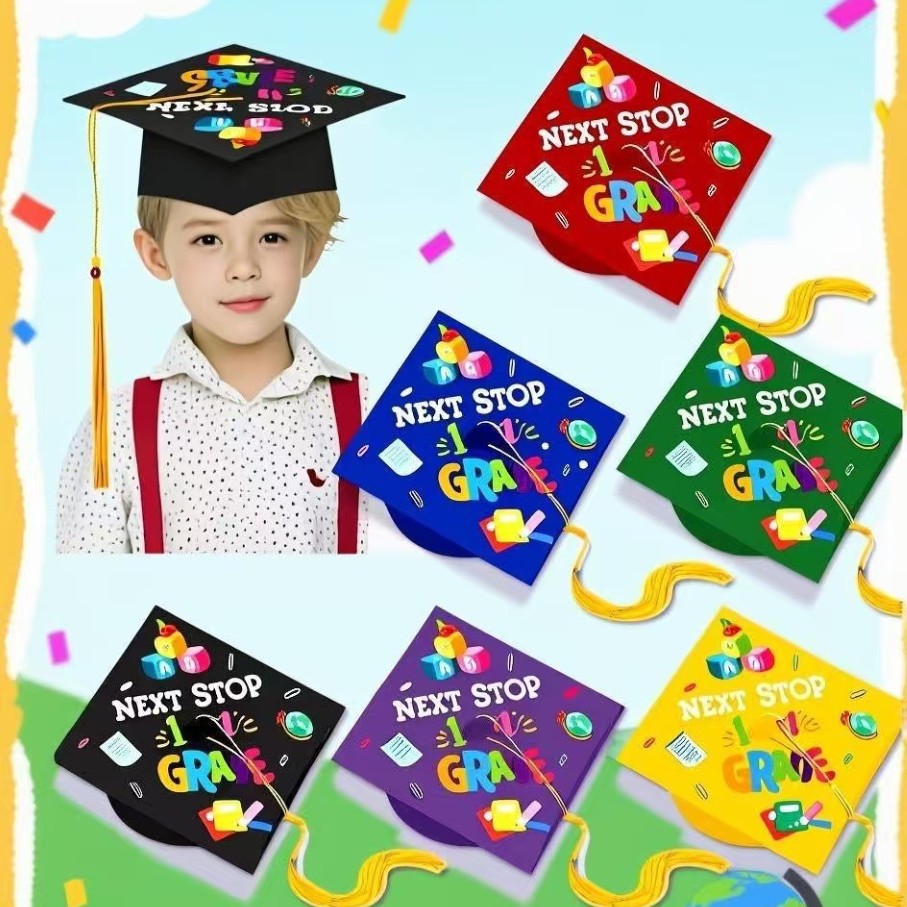 Customized Cross-Border European and American Children's Bachelor's Caps and Graduation Hats Can Be Printed with Cartoon Patterns and Doctor's Caps Are Directly Supplied from the Manufacturer