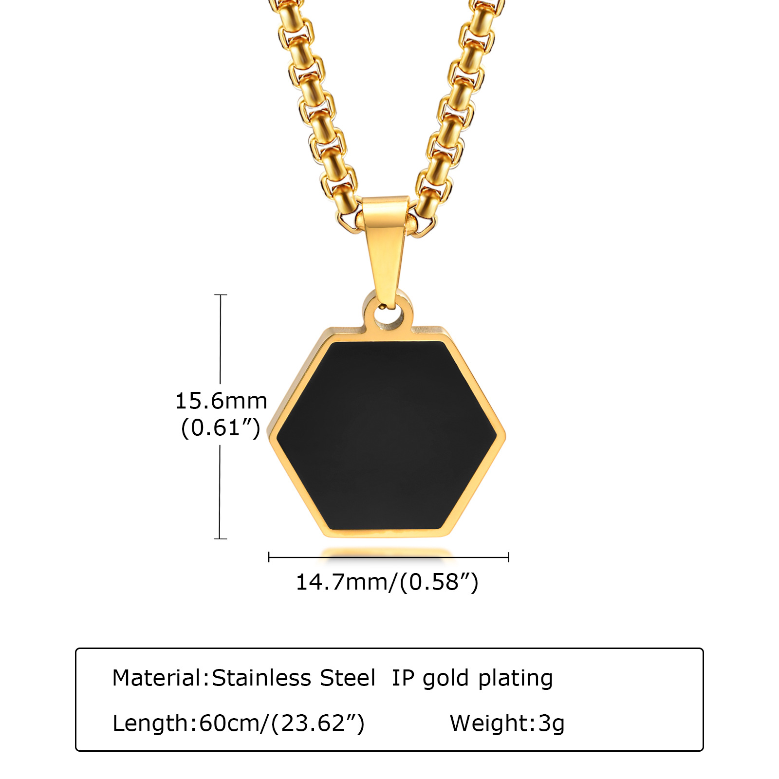 Retro Hexagon Stainless Steel Plating Pendant Necklace 1 Piece