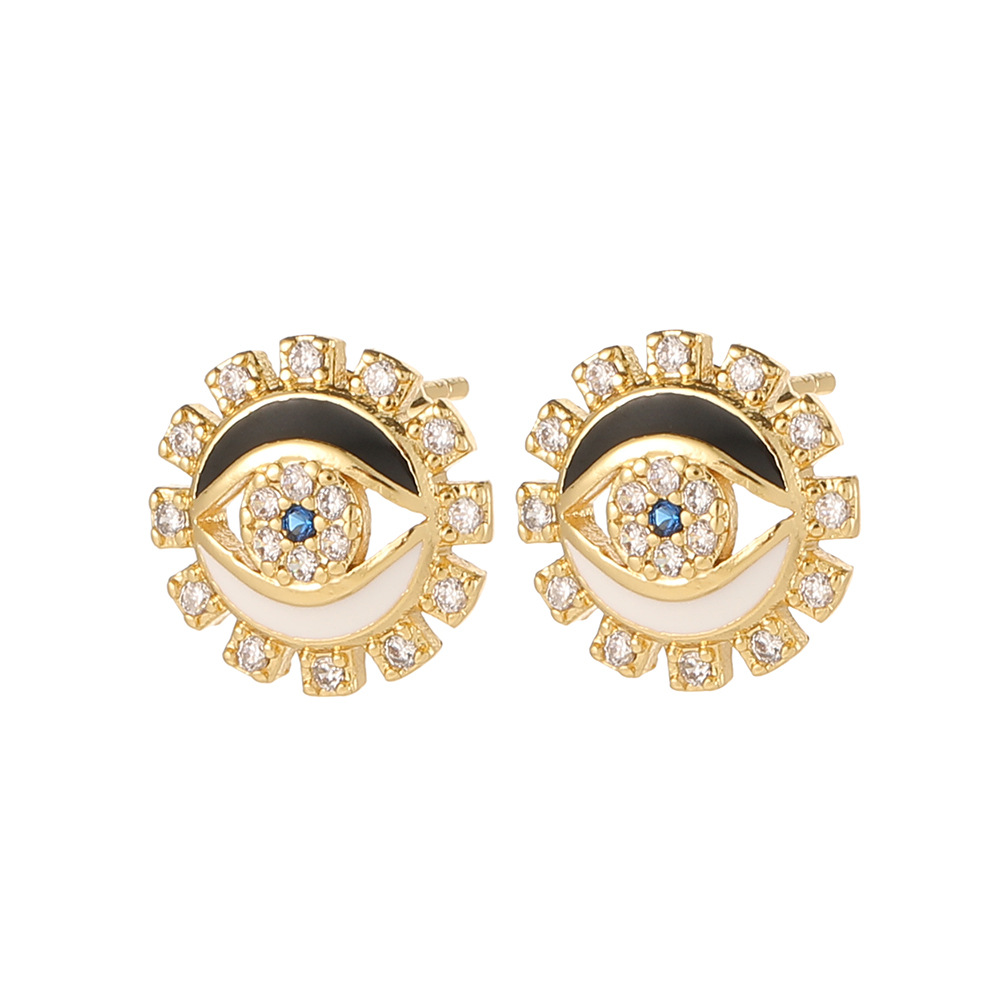 Ethnic Style Geometric Devilu0027S Eye Copper Ear Studs Inlay Zircon Copper Earrings