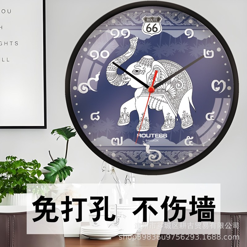 掛け時計泰系子供漫画円形静音寝室掛け時計象拳王レストラン時計|undefined